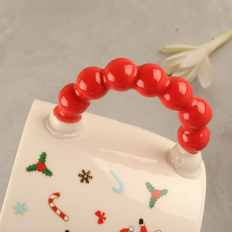 Low price santa claus ceramic water cup with handle