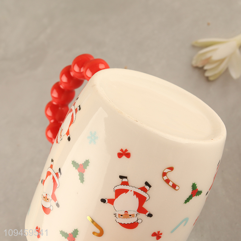Low price santa claus ceramic water cup with handle