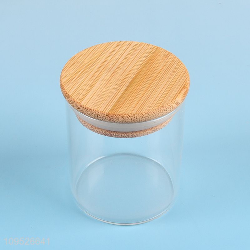 Hot sale kitchen glass condiment bottle with bamboo lid