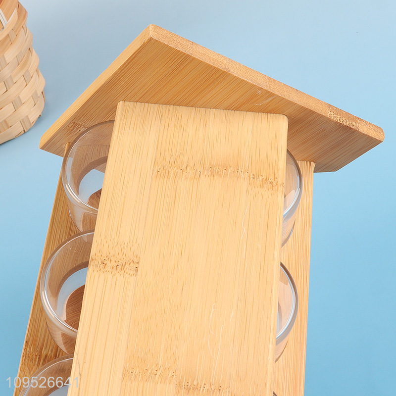 Hot sale kitchen glass condiment bottle with bamboo lid