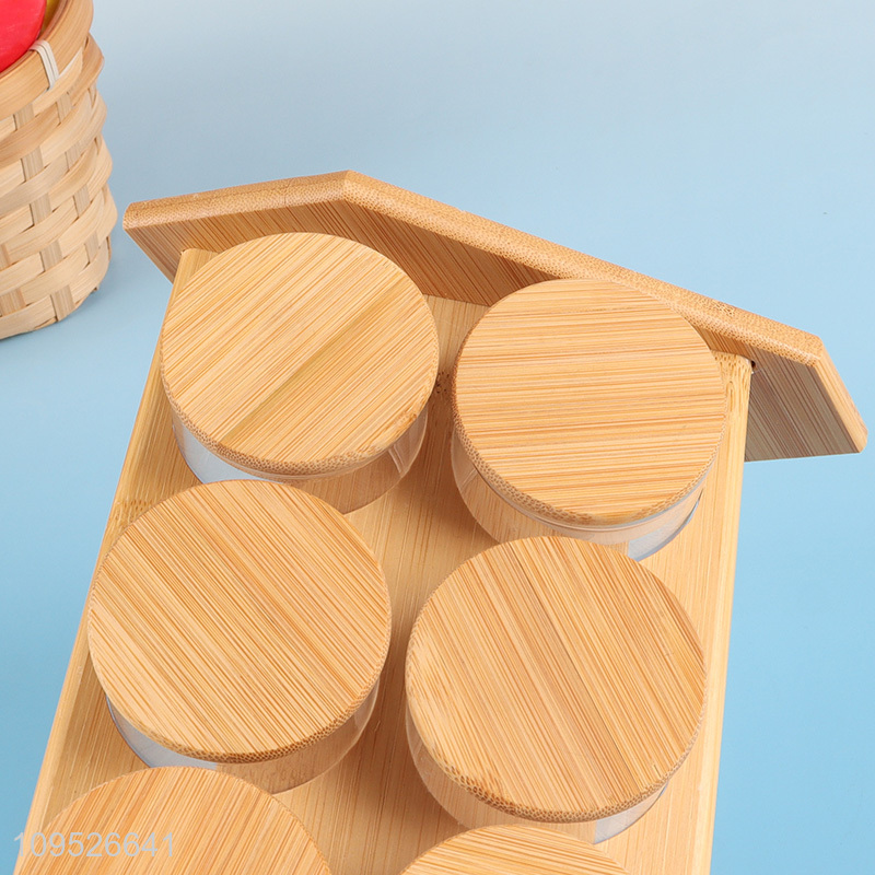 Hot sale kitchen glass condiment bottle with bamboo lid